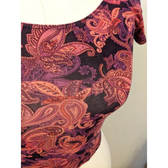 Womens Paisley Pink Crop Top Bodycon Boho Casual School T Shirt Ribbed Sz S - Picture 4 of 8